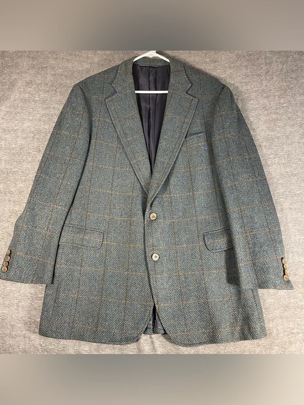 Norman Hilton CUSTOM MADE Windowpane Tweed Blazer 42L Wool Sport Coat USA 1994